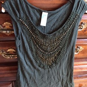 Beaded Forest Green Tank Top